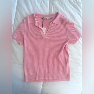 NWT Zara pink cropped ribbed polo